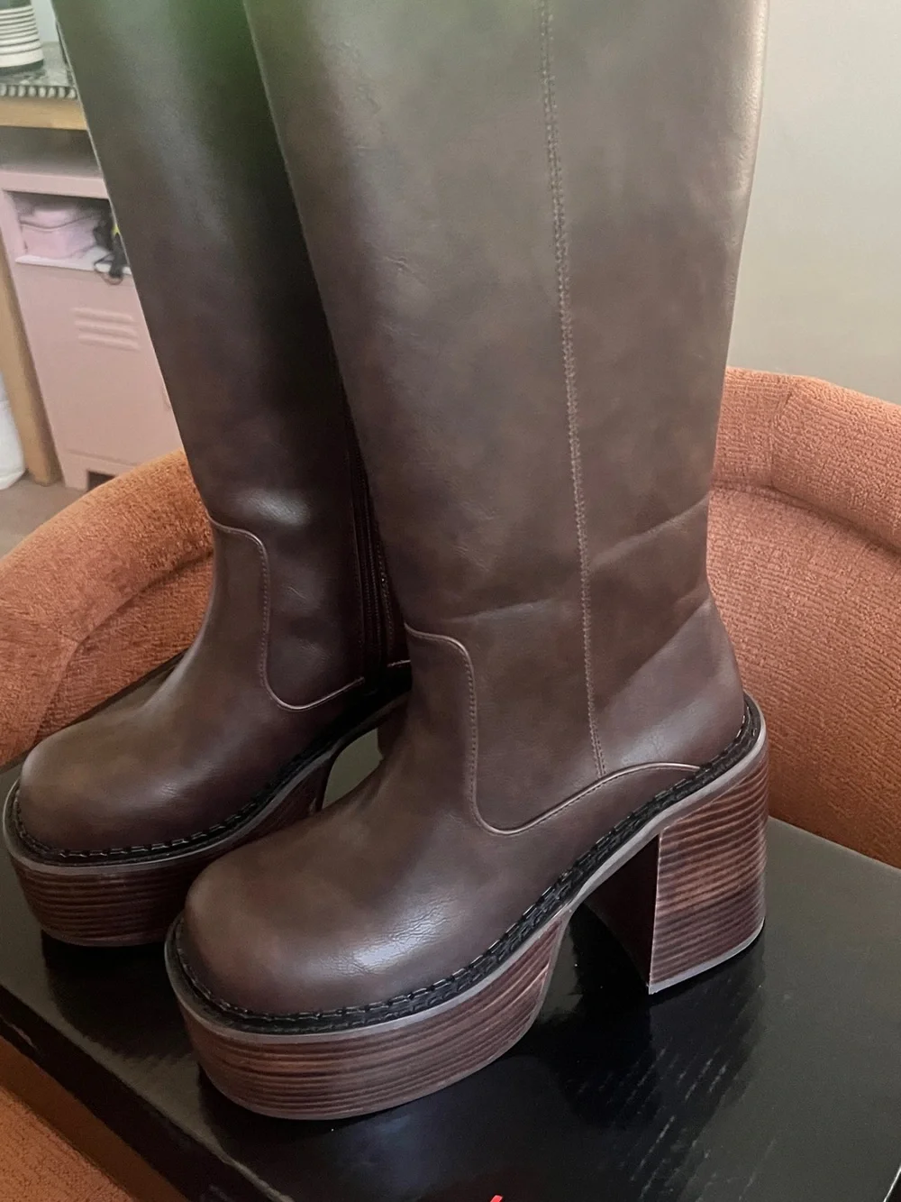 Women’s Brown Platform Knee-High Boots - Picture 7 of 7